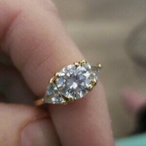 Round cut three stone ring. Simulated Round Stone Elevated Two Trillion Stones